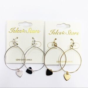 Heart Charm Dangle Hoops, Set of 2 Silver/Gold